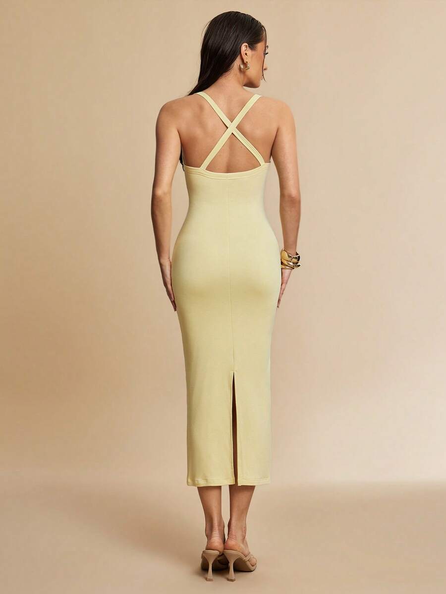 Silquee Women's Solid Color Minimalist Daily Camisole Dress - Yellow - View 1