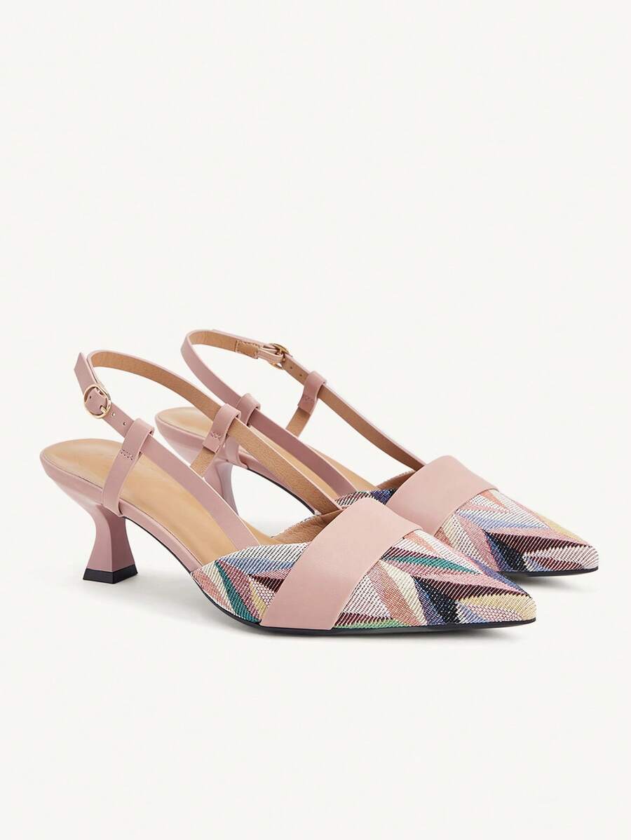 CUCCOO CHICEST 拼接配色 PU 小貓跟高跟鞋 優雅新款 粉色布面女鞋 露水通勤約會下午茶晚餐穿搭 - 粉色 - 查看 1