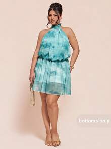 SHEIN BAE Plus Size Women Teal Print Off-Shoulder Casual Vacation Dress Brunch Vacation Summer - Mint Green - View 5