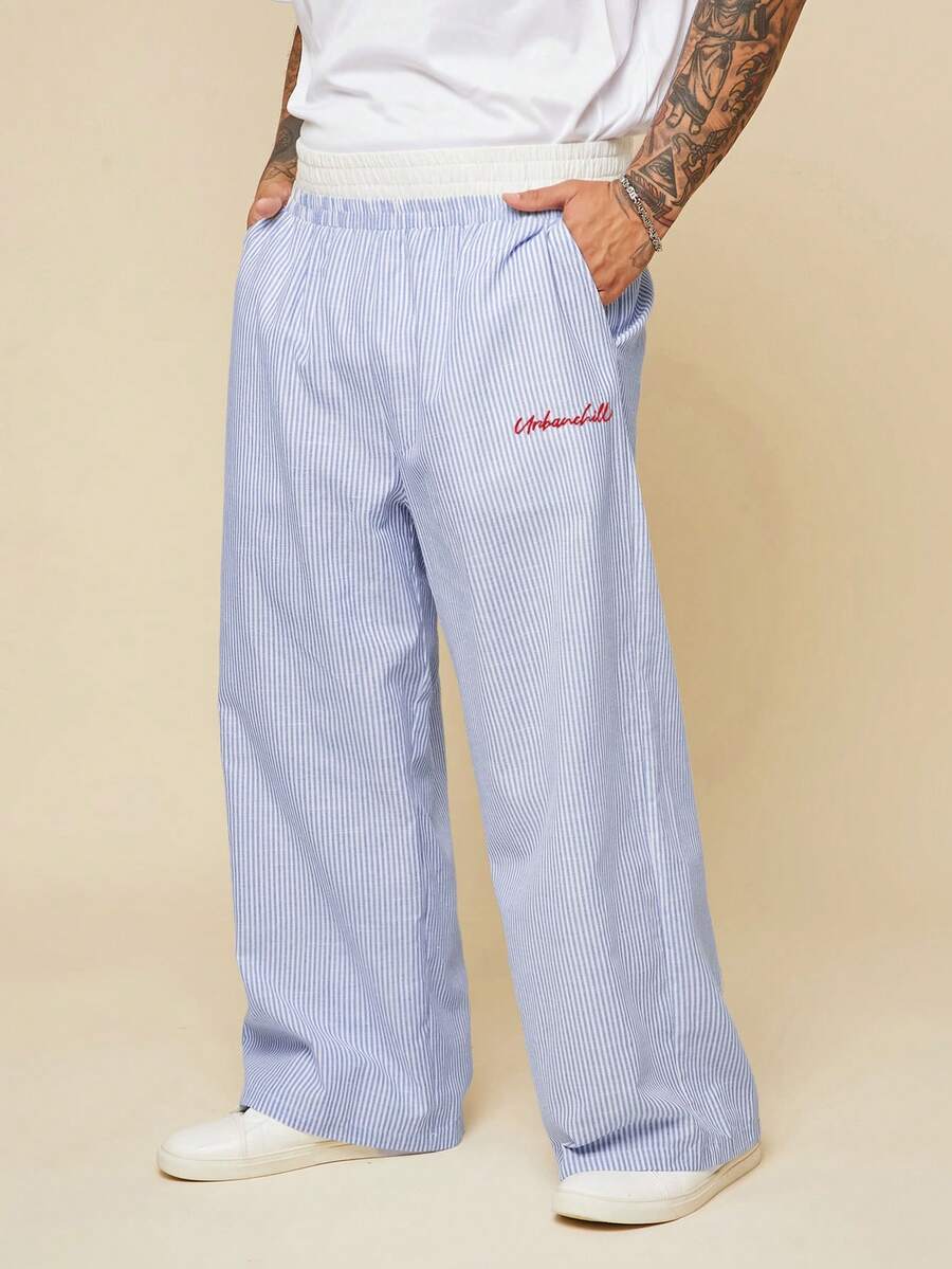 EASEVO Plus Size Men's Color Block Striped Letter Print Casual Everyday Wear Pants, Vacation, Father's Day Gifts - Blue - View 1