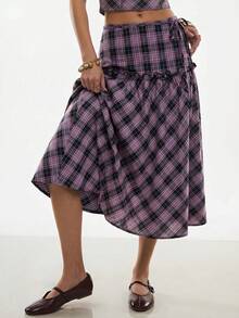 Poéselle Casual Plaid Lace-Up Skirt, Summer - Multicolor - View 4