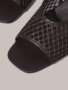 Styleloop Cool Grid Woven High-Heeled Sandals, Light Commuter Style, Vacation Atmosphere, Summer Wear, A Must For Travel - Coffee Brown - View 5