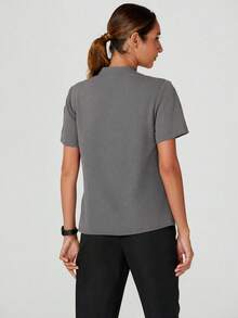 TaskEZ Women's Summer Contrast Piping Patch Pocket Short Sleeve Work Uniform - Grey - View 2