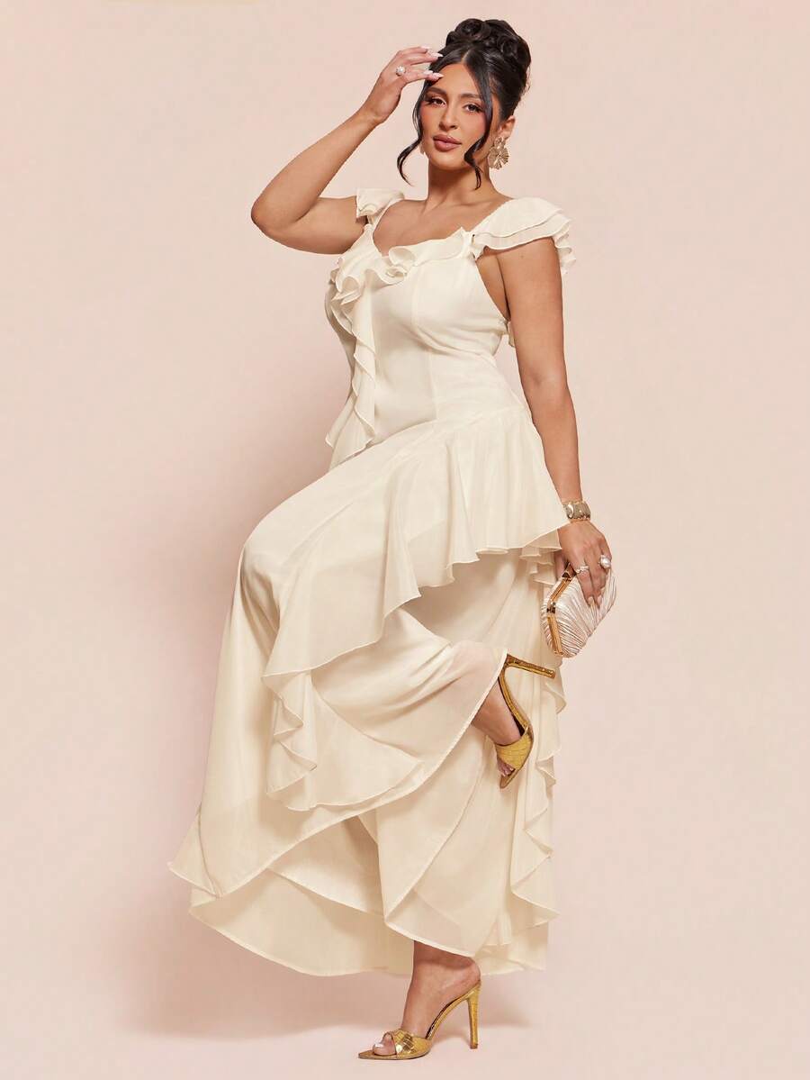 SHEIN BAE Plus Size Solid Color Minimalist Everyday Ruffle Hem Dress