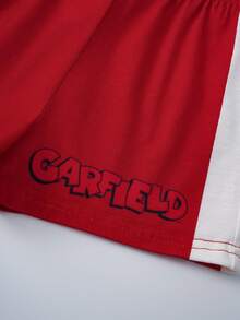 GARFIELD | SHEIN 男婴卡通字母印花圆领短袖上衣和短裤休闲家居服套装 - 紅白色 - 查看 9