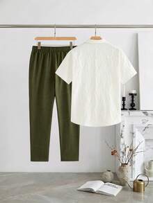 Manfinity VCAY Men's Solid Color Short Sleeve Shirt And Pants Set, Vacation, Father's Day Gifts - Multicolor - View 2