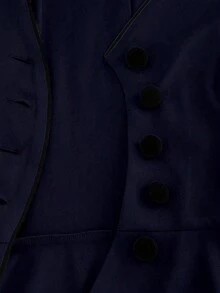 Franclia 女士优雅日常通勤简约纯色V领荷叶边袖口修身衬衫，夏季 - 藏蓝色 - 查看 3