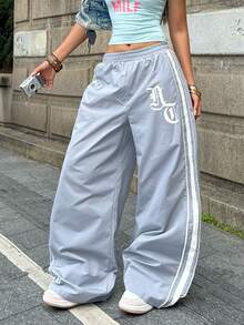 Coolane Damen Sommer Konzert Ausgehen Y2K Vintage Streetwear Grafik Grau Sportbekleidung Weite Hosen Sommer für Damen - Grau - Übersicht 2
