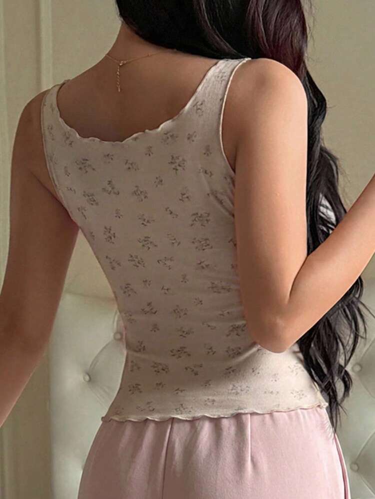 Sweet Ditsy Floral Sleeveless Camisole With Chest Pads, Women Summer Casual Top