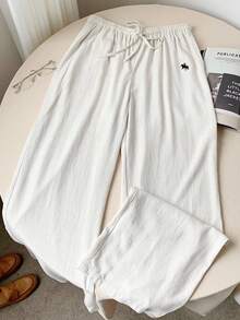 SHEIN Tall CURVE Große Größen Lässig Loose Hose mit Kordelzug Taille und Stickerei - Weiss - Übersicht 5