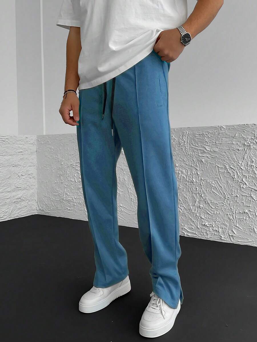 HUEFORM Men's Solid Color Drawstring Waist Pocket Casual Sweatpants - Dusty Blue - View 1