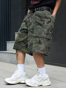 Manfinity EMRG Men's Casual Streetwear Multi-Pocket Camo Denim Cargo Shorts - Army Green - View 6