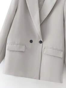 EURMUSE Double Breasted Blazer With Lapel - Grey - View 4