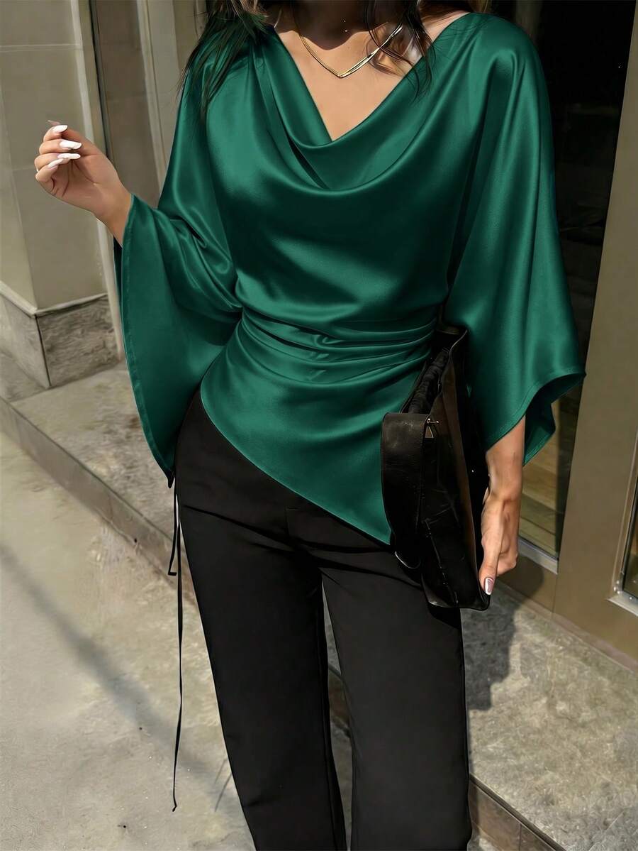 Rafferiza Camisa de mujer de unicolor, con cuello, casual y versátil para uso diario - Verde - Ver 1