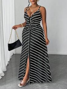 Maweii Robe d'été élégante à fines bretelles et dos nu rayée pour femmes grandes tailles, idéale pour les vacances et les fêtes - Multicolore - Voir 7