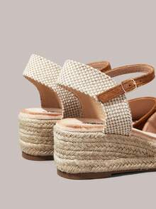 Styleloop Sandal nữ đế dày, chất liệu gai dầu, kiểu dáng thời trang, khóa cài tròn, thích hợp cho kỳ nghỉ hè, không thể thiếu khi đi du lịch. - Lạc đà - Xem 4