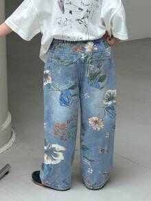 Dazy Kids Floral Pattern Pocket Casual Versatile Daily Wear Jeans For Young Boy - Medium Wash - View 2