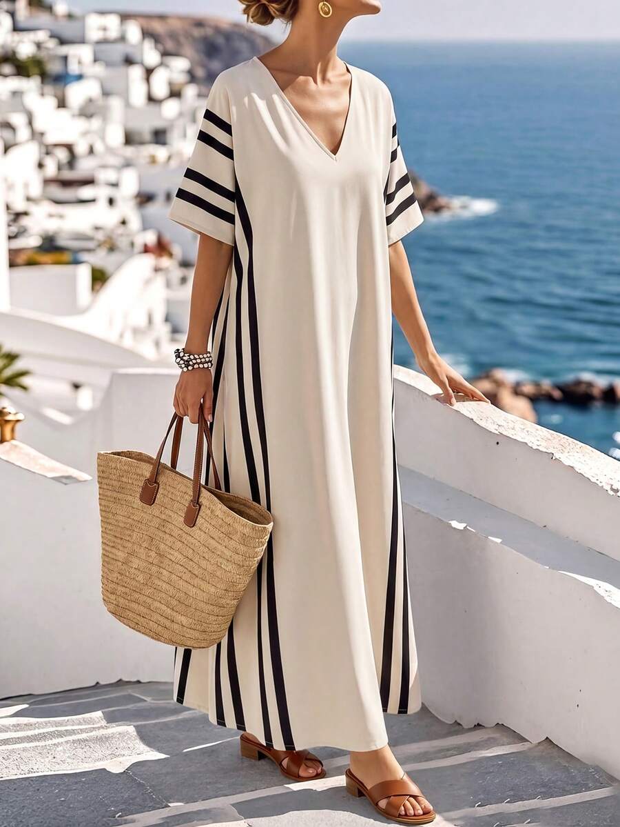 Isle Nomé 女款浪漫約會時尚圓領露肩修身腰線簡約休閒度假洋裝 夏季假期新洋裝 條紋印花花卉洋裝 女款度假穿搭 假期服飾 優雅洋裝 女款優雅穿搭 長款休閒洋裝 女款度假服飾 夏季洋裝 夏季假期穿搭 長款長袍洋裝 嘉年華休閒度假沙灘洋裝 沙灘穿搭 沙灘洋裝 女款沙灘服飾 沙灘穿搭 簡約外出洋裝 - 彩色 - 查看 1