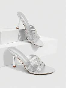 CUCCOO SZL Women's Sandals, Spring And Summer, Rhinestone Hollow Design, Open-Toed, Stiletto, Party Club, Silver High-Heeled Sandals. - Silver - View 1