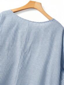 Linhara Plus Size Women's Round Neck Casual Cotton Light Blue Short Sleeve Comfortable Design Blouse,Suitable For Daily, Spring/Summer Formal Vacation - Blue - View 6