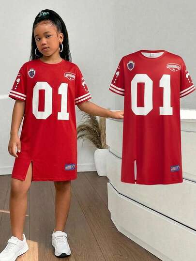Tween Girl Casual Daily Red Floral Print Dress