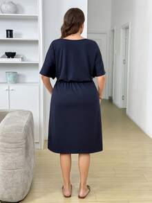 SHEIN LUNE 夏季大码休闲纯色连衣裙 - 藏蓝色 - 查看 4