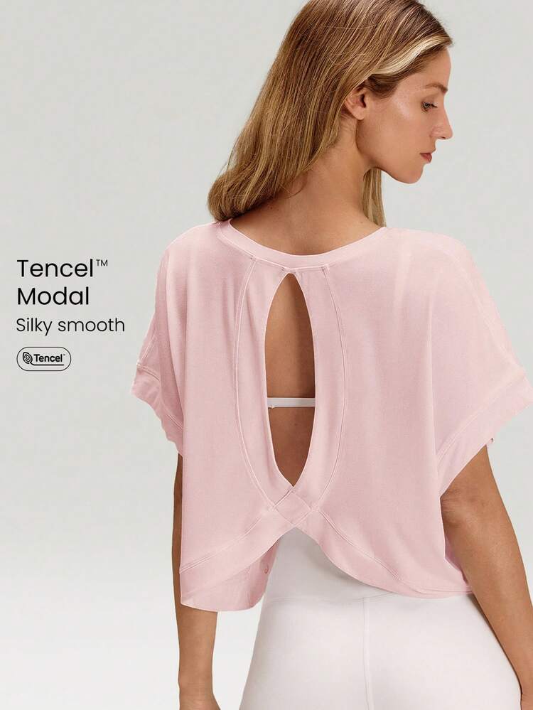 Modal Oversized Short Sleeve Tee With Keyhole Back Low Impact Yoga Pilates Daily Casual