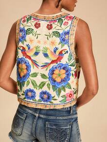 Travachic Áo tank top phong cách thường ngày đi nghỉ mát, in họa tiết hoa và chim nhiệt đới. - Nhiều màu - Xem 2