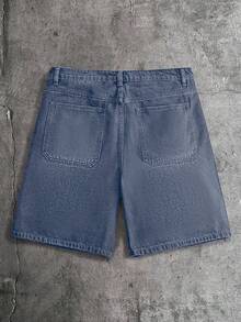 AXEPEAK Quần short denim nam đã qua xử lý, đính đá lấp lánh, kiểu dáng thời trang dài đến đầu gối. - Màu xanh lam - Xem 2