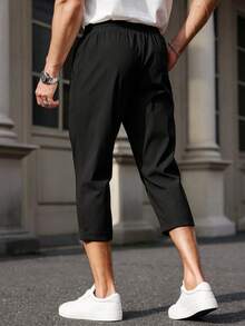 Manfinity Homme Men's Solid Color Drawstring Waist Casual Versatile Daily Wear Pants - Black - View 2