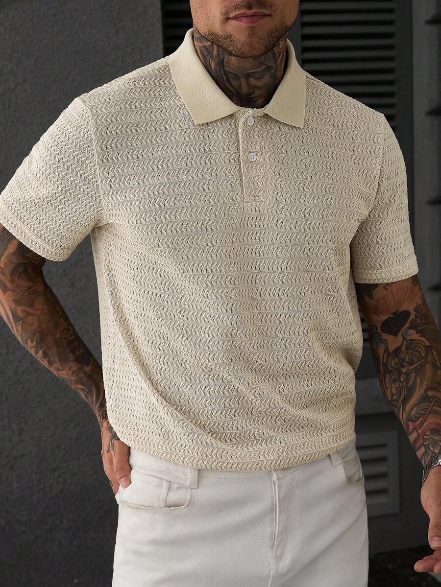 Manfinity CasualCool Camisa polo texturizada color albaricoque para hombre, top minimalista y ligero para ir al trabajo - Albaricoque - Ver 1