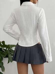 Flirla Áo sơ mi nữ, cài nút, vạt áo bất đối xứng, trang phục công sở, phong cách tối giản thường ngày. - trắng - Xem 2