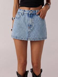 SHEIN Tween Girl Fashion Casual Y2k Vintage Cool Street Blue Simple Light Blue Washed Denim Shorts Dailywear Spring To Summer Rave Festival And Streetwear Festival City Break - Blue - View 5