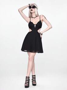 ROMWE Đầm ngắn nữ kiểu cánh dơi, hở lưng gợi cảm phong cách Gothic, thích hợp cho kỳ nghỉ xuân/hè. - màu đen - Xem 7
