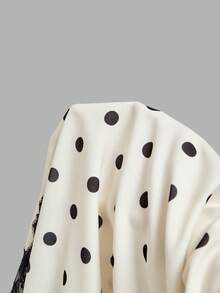 SHEIN MOD Đầm ren chấm bi ngọt ngào cỡ lớn, xếp ly, cổ yếm, buộc eo. - Đen và trắng - Xem 11