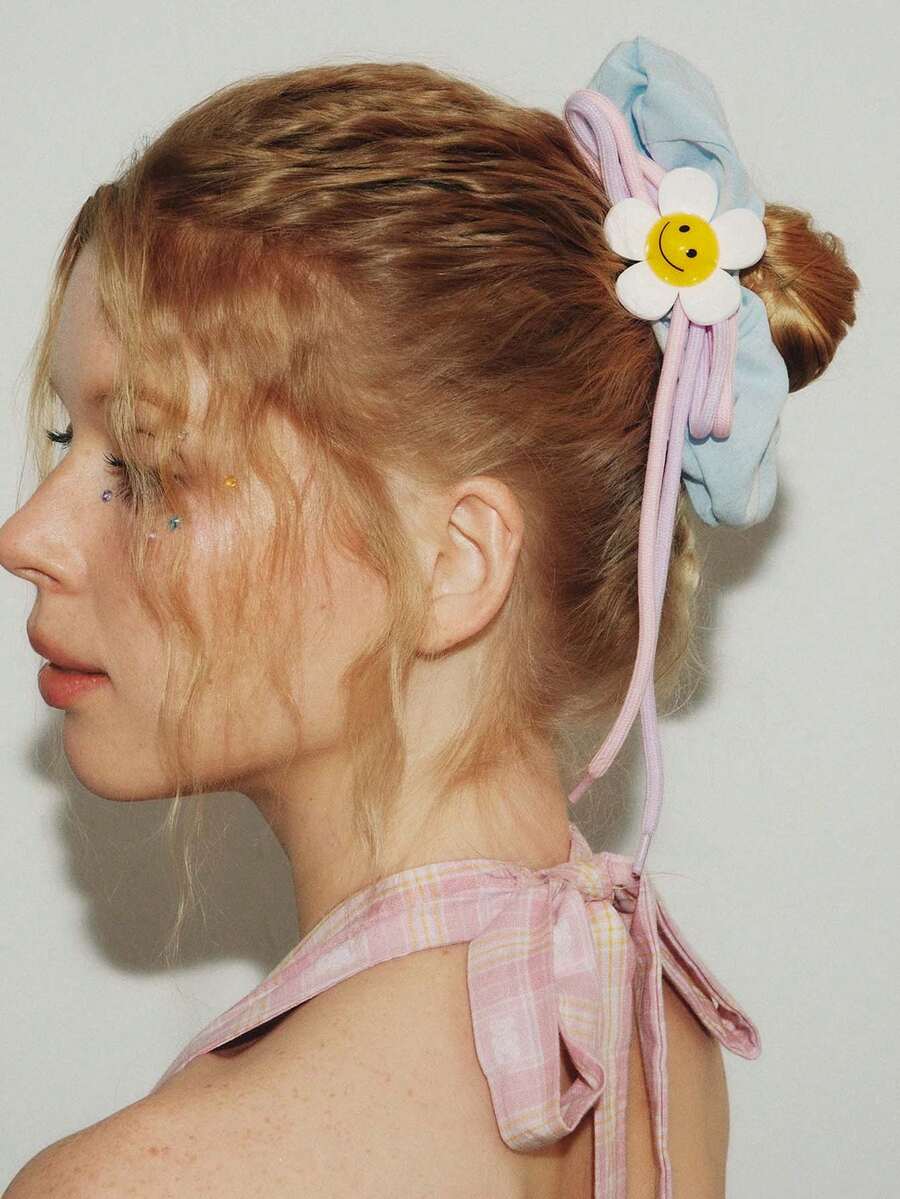 Popjeli Cartoon Sunflower Blue Large Intestine Hair Band,Y2K/Cute/Colorful/Chic,DIY,PINK,Summer/Beach/Prom/Part/Vacation/Travel,For Mom/Women/Girl/Mother,Heart,Floral - Blue - View 1