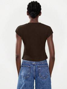 Lumivelle Camiseta blanca elegante y minimalista para mujer, adecuada para el uso diario, de moda y versátil - Marrón - Ver 2