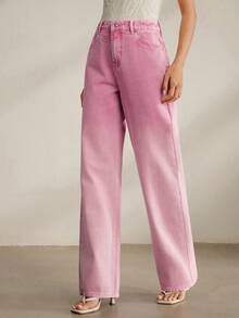Anewsta Quần jeans cotton màu hồng tím chuyển sắc thời trang - Đỏ - Xem 6