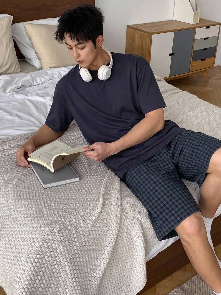 Multi-Color Men's Short Sleeve Shirt And Shorts Pajama Set