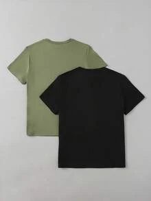SHEIN Vacaura 2pcs/Set Teen Boy Embroidered Crew Neck Short Sleeve T-Shirts, Fashionable & Versatile - Multicolor - View 4