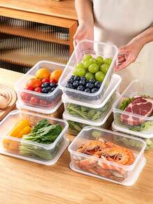 4pcs/8PCS Stackable Refrigerator Storage Containers With Lids, For Meat, Fruits & Vegetables - Essential Kitchen Food Storage Containers With Lids, Refrigerator Accessories - transparent color - View 2