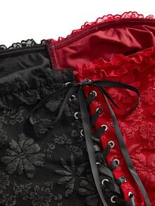 ROMWE Áo croptop kiểu corset màu đỏ và đen họa tiết jacquard phong cách Gothic với tay áo loe ren. - Nhiều màu - Xem 4