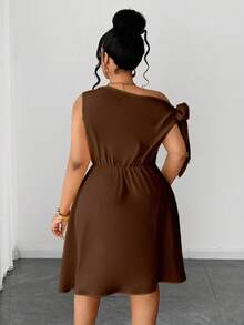 Maweii Đầm casual dáng xòe bất đối xứng, màu vàng, thiết kế độc đáo, thanh lịch, phù hợp cho phụ nữ cỡ lớn, thích hợp cho mùa xuân hè. - màu nâu - Xem 4