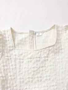 SHEIN Đầm ngắn tay màu mơ thanh lịch kiểu cổ điển cho bé gái, đầm jacquard cổ vuông tay cánh hoa mùa xuân/hè, đầm dự tiệc sinh nhật. - Màu be - Xem 4