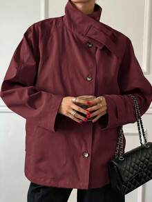 DAZY Women's Casual Commuter Solid Color Windbreaker - Burgundy - View 2