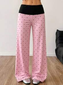 SHEIN EZwear 女士粉色波点撞色腰带裤 - 彩色 - 查看 8