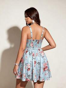 Viva Relle Plus Size Women Elegant Floral Print Party Spaghetti Strap Light Dress - Multicolor - View 4