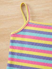 SHEIN 3pcs/Set Young Girl Solid Color & Striped Patchwork Casual Versatile Daily Wear Camisole Tops - Multicolor - View 4