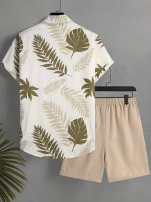 Surfspeed Men's Summer Vacation Leaf Print Button-Front Shirt And Shorts Set Holiday / Vacation / Beach / Hawaii / Tropical / Swim /  Bathing - Multicolor - View 3