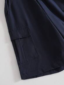 Mirajuku 男童休闲条纹polo衫和红色梭织短裤两件套，适合春夏户外活动 - 藏蓝色 - 查看 9